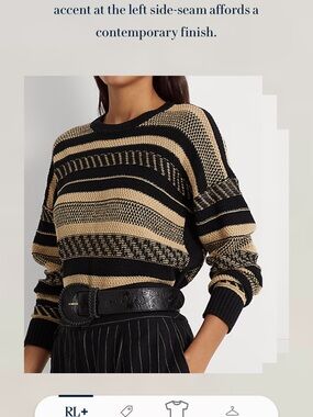 Lauren Ralph Lauren Black & Cream Striped Crewneck Sweater - size M